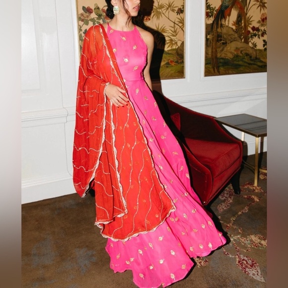 New Sani Nila Anarkali Pink with Red Dupatta Sz 3XL